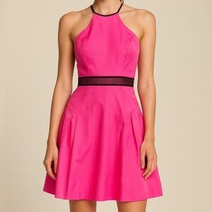 Milly New York Vibrant Neon Pink Cocktail Formal Dress fit flare sz 2
